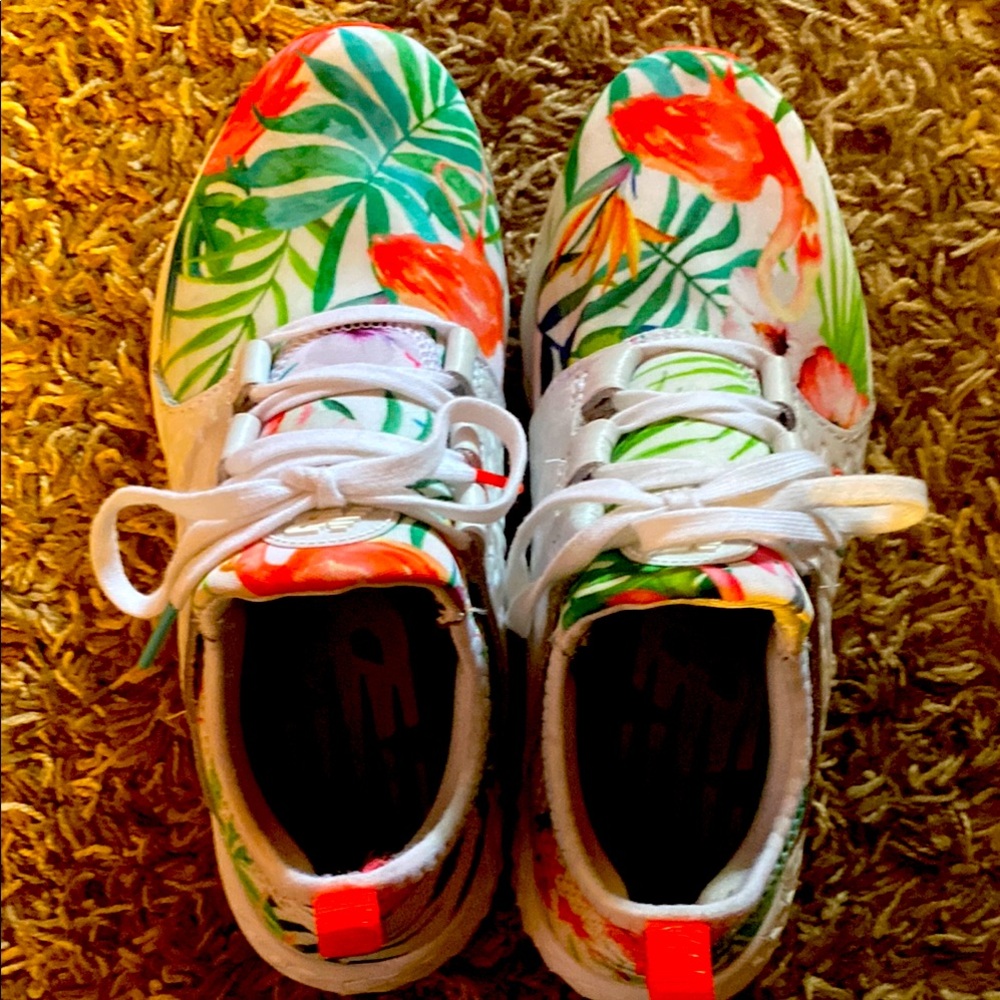 New Balance White and Green Sneakers Tropical Print